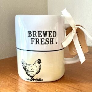 Rae Dunn 'Brewed Fresh' Ceramic Mug in White and Cream